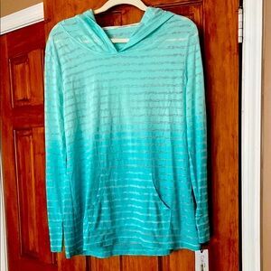 Striped Aqua Hooded Top